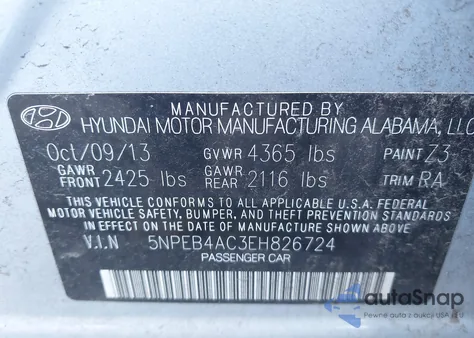 2014 Hyundai Sonata Gls z USA, uszkodzony, nr VIN 5NPEB4AC3EH826724